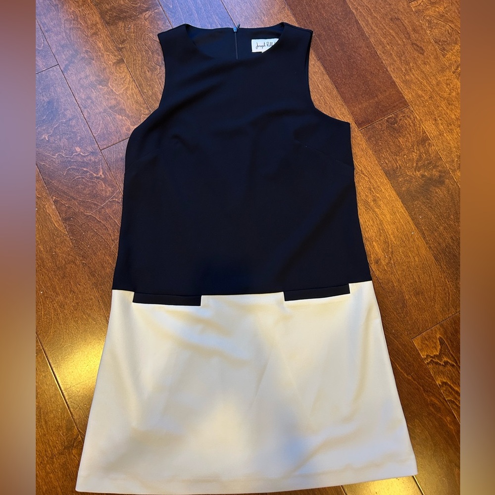 Joseph Ribkoff Navy and White Color Block Shift Sleeveless Dress